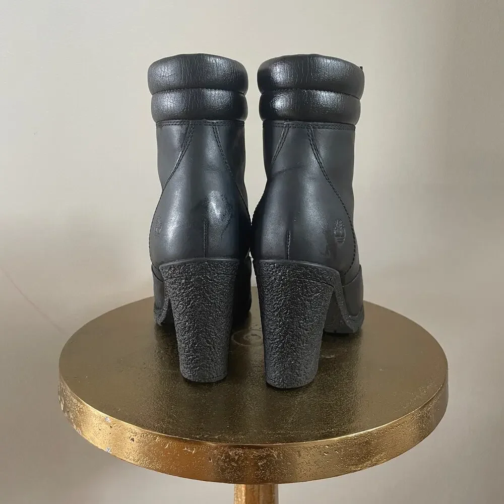 Rare Timberland Glancy Boots 7 Black Leather | Heel Lace Up Combat, Discontinued - Picture 5 of 15